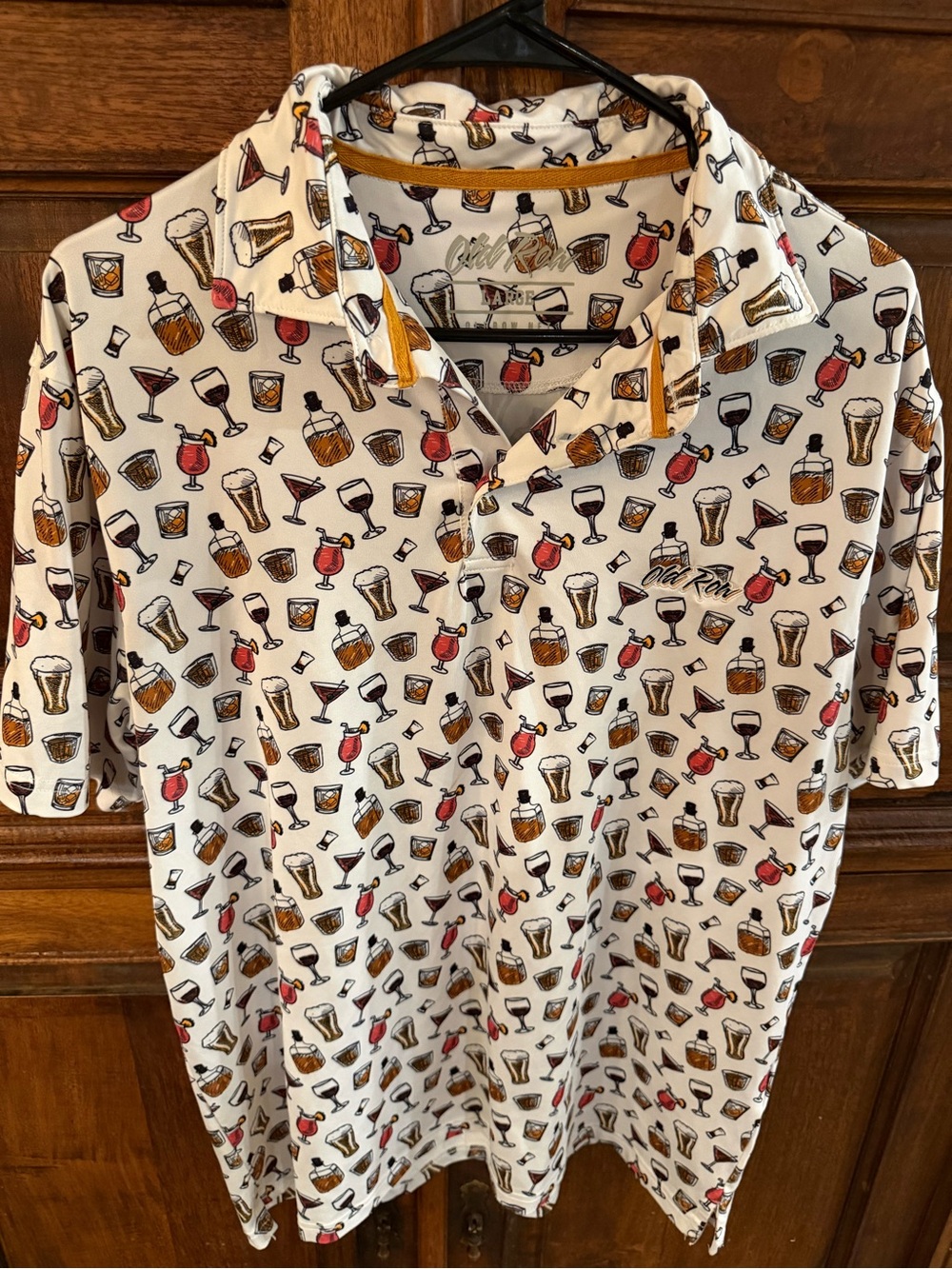 Old Row Polo Golf Shirt Men's Large Multicolor All Over Cockt Print Short Sleeve